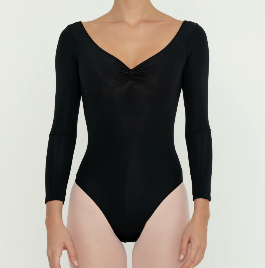 Bullet Pointe | Long Sleeve Pinch-Front Leotard | Black