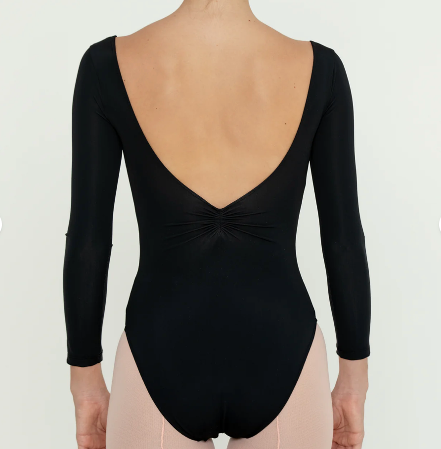 Bullet Pointe | Long Sleeve Pinch-Front Leotard | Black