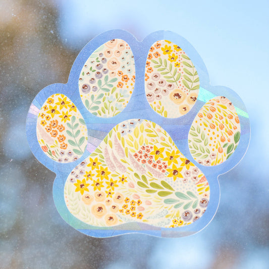 Floral Paw Print Sun Catcher Window Decal