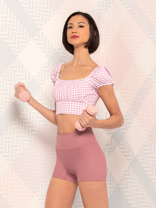 Elevé Dancewear | Cassie Longline Crop Top | Quartz Gingham